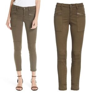 Joie • Hazina Studded Skinny Jeans pants ankle crop zipper Fatigue army green